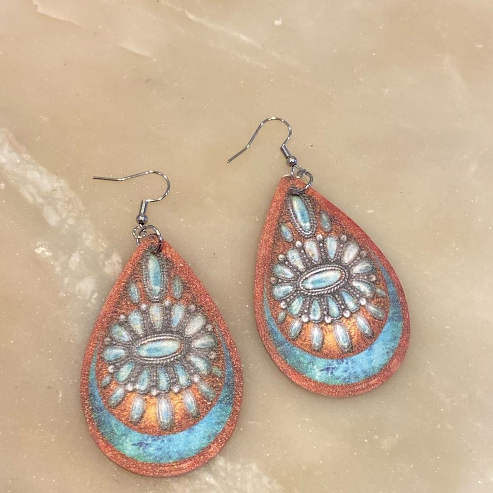 Classic western print, teardrop earrings